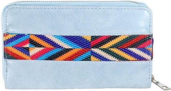 Grote en luxe rits portemonnee met polsbandje Aztec lichtblauw gewolkt.