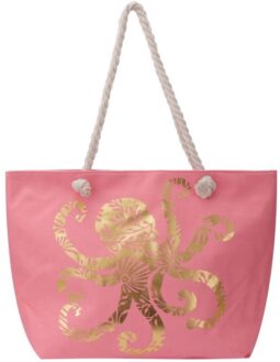 Strandtas-octopus-roze-voorkant-54x36x15cm