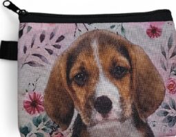Ritsportemonnee-hond-tussen-bloemen-10,5×14,5-BestelEenKado.nl